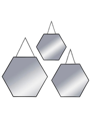Set 3 espejos negros hexagonales 19,8x17,5cm/25x22,5cm/29,5x26cm