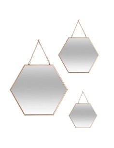 Set 3 espejos oro hexagonales 19,8x17,5cm/25x22,5cm/29,5x26cm