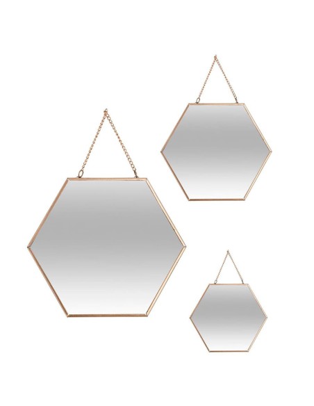 Set 3 espejos oro hexagonales 19,8x17,5cm/25x22,5cm/29,5x26cm