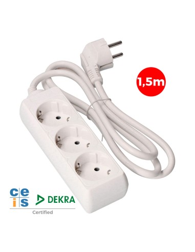 Prolongador con 3 tomas 2p+t, 16 a 250 v de cable h05vv-f 3g 1,5 m.