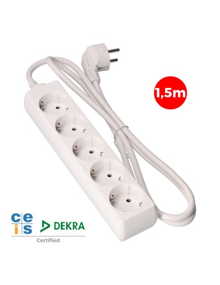 Prolongador con 5 tomas 2p+t, 16 a 250 v de cable h05vv-f 3g 1,5 m.