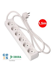 Prolongador con 6 tomas 2p+t, 16 a 250 v de cable h05vv-f 3g 1,5 m.