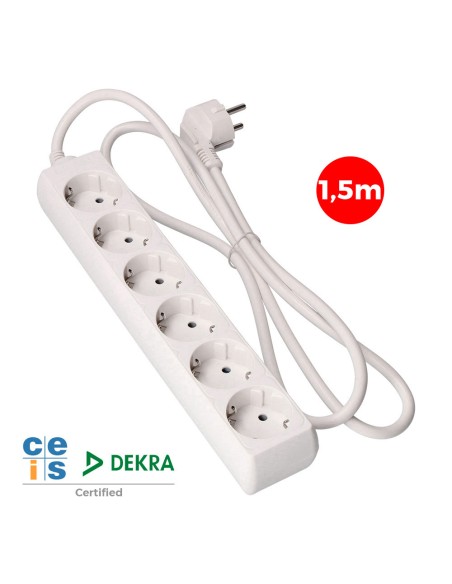 Prolongador con 6 tomas 2p+t, 16 a 250 v de cable h05vv-f 3g 1,5 m.