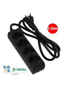 Prolongador con 4 tomas 2p+t, 16a 250v~ 1,5 m de cable h05vv-f 3g 1,5mm², negro.