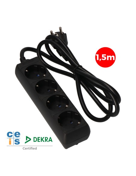Prolongador con 4 tomas 2p+t, 16a 250v~ 1,5 m de cable h05vv-f 3g 1,5mm², negro.