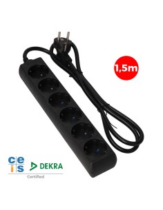 Prolongador con 6 tomas 2p+t, 16a 250v~ 1,5 m de cable h05vv-f 3g 1,5mm², negro.
