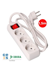 Prolongador con 3 tomas 2p+t, 16 a 250 v de cable h05vv-f 3g 1,5 m.