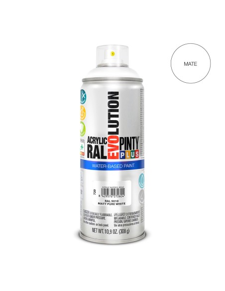 Pintura en spray pintyplus evolution water-based 520 cc ral 9010 blanco puro mate