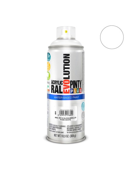 Pintura en spray pintyplus evolution water-based 520 cc ral 9010 blanco puro