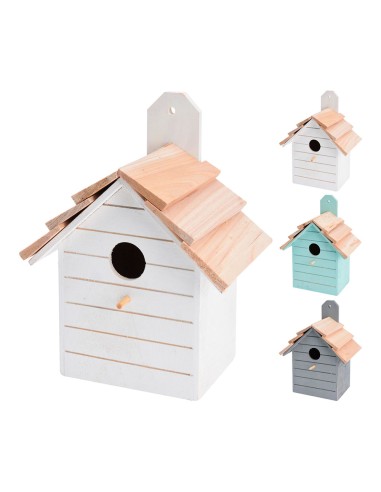 Casita para pájaros. fabricada en madera. colores surtidos 16x11x22cm