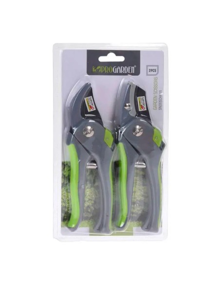 Pack 2 tijeras de poda con mango de plastico verde progarden