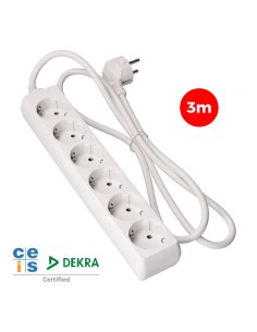 Prolongador con 6 tomas 2p+t, 16 a 250 v de cable h05vv-f 3g 3 m.