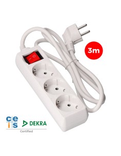 Prolongador con 3 tomas 2p+t, 16 a 250 v de cable h05vv-f 3g + interruptor luminoso 3 m.