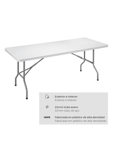 Mesa plegable 180 x 74 x 74 cm tubo ø22 x 1.0 mm