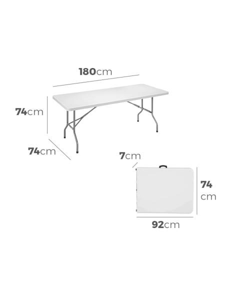 Mesa plegable 180 x 74 x 74 cm tubo ø22 x 1.0 mm