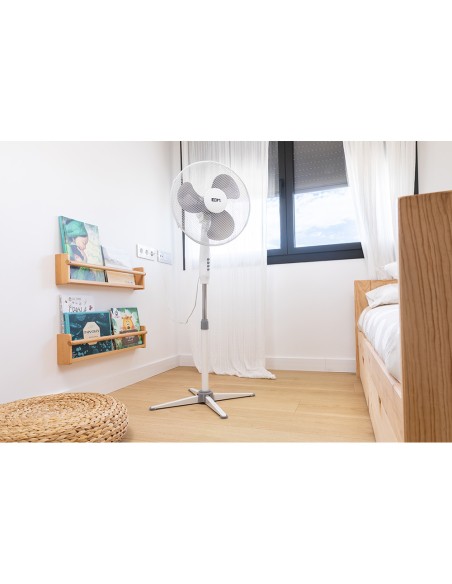 Ventilador de pie, blanco, potencia 45 w, aspas ø40 cm, altura regulable 105-125 cm