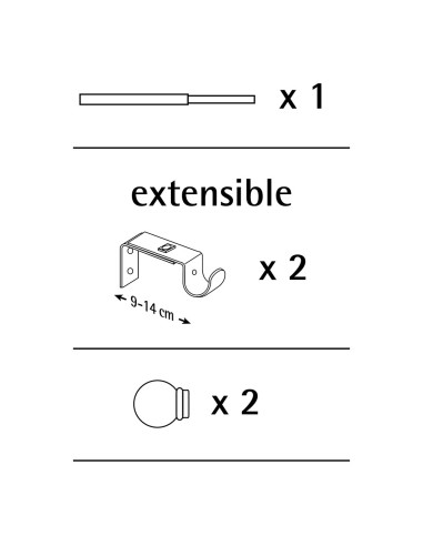 Kit barra cortina anillo extensible de 110 a...