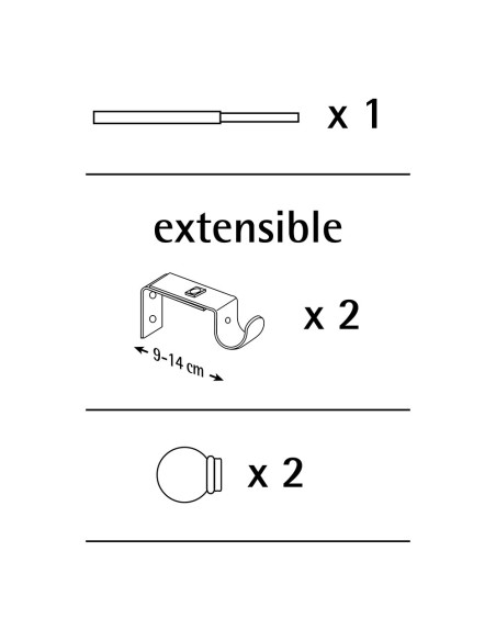 Kit barra cortina blanco cono extensible de 110 a 200 cm
