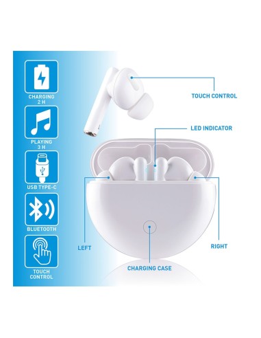 Auriculares earbuds bluetooth con estuche blanco