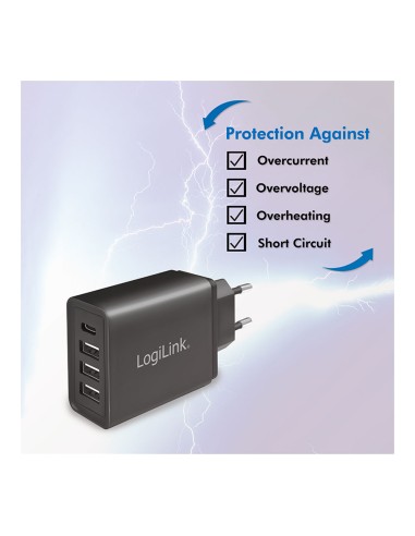 Cargador 27 w con 4 conexiones usb negro