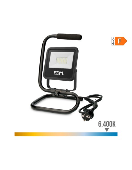 Foco proyector led con pie black series 30 w 2370 lm 6400 k luz fria 22 x 21 x 32 cm