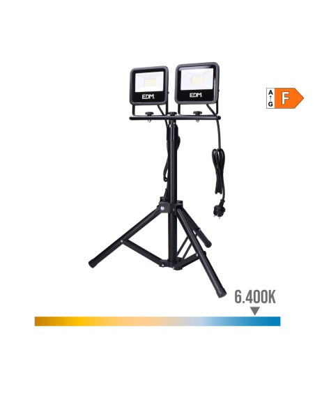 Foco proyector led con tripode black series 2 x 30 w 2 x 2370 lm 6400 k luz fria