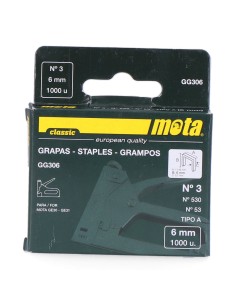 Grapas nº 3 de 6mm 1000 unid. espesor 0,7mm gg306 mota