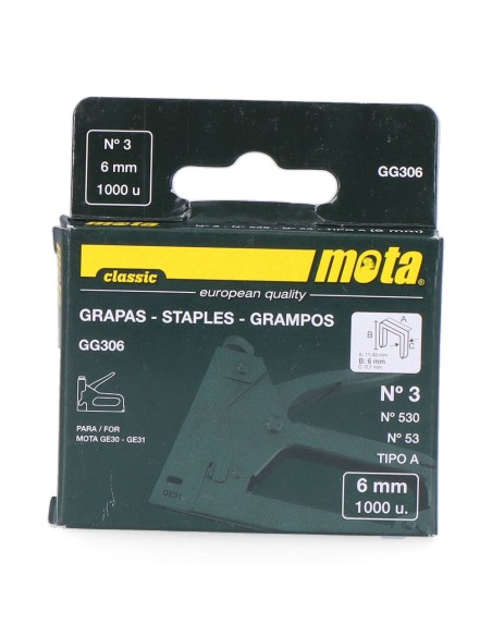 Grapas nº 3 de 6mm 1000 unid. espesor 0,7mm gg306 mota