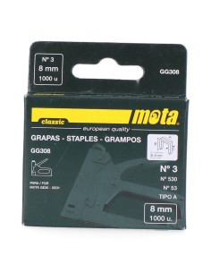 Grapas nº 3 de 8mm 1000 unid. espesor 0,7mm gg308 mota