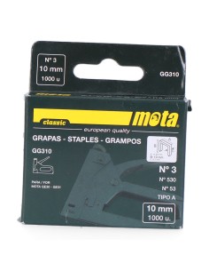Grapas nº 3 de 10mm 1000 unid. espesor 0,7mm gg310 mota