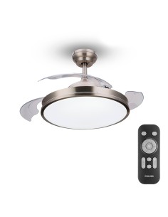 Ventilador de techo de led modelo atlas. color nikel. potencia: 28 + 35 w aspas: ø 106 cm con mando a distancia