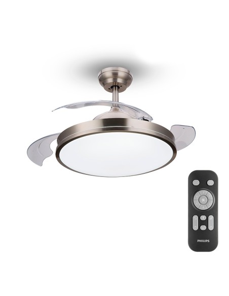 Ventilador de techo de led modelo atlas. color nikel. potencia: 28 + 35 w aspas: ø 106 cm con mando a distancia