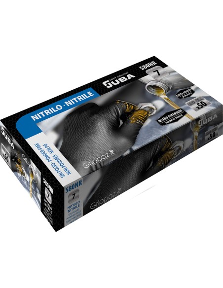 Caja 50 guantes desechables nitrilo negro sin polvo talla 11 juba