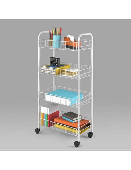 Carrito multiuso 4 estantes blanco 41 x 23 x 84 cm
