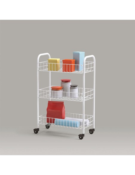 Carrito multiuso 3 estantes 41 x 23 x 63 cm blanco
