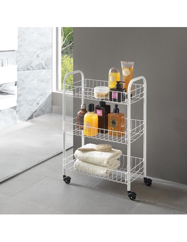 Carrito multiuso 3 estantes 41 x 23 x 63 cm blanco