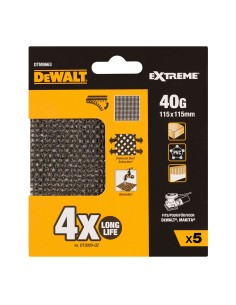 Pack 5 lijas de malla autoadherente 1/4 grano 40 para lijadoras orbitales 115x115mm dtm8663-qz dewalt