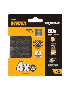 Pack 5 lijas de malla autoadherente 1/4 grano 60 para lijadoras orbitales 115x115mm dtm8664-qz dewalt