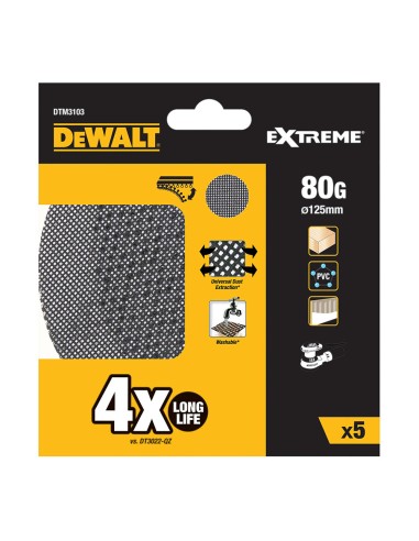 Pack 5 lijas de malla autoadherente ø125mm grano: 80 para lijadoras rotoorbitales dtm3103-qz dewalt