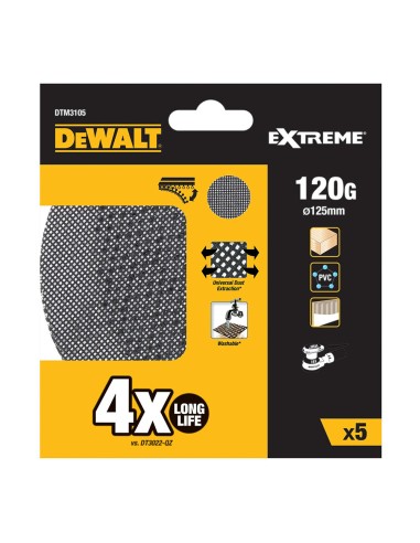 Pack 5 lijas de malla autoadherente ø125mm grano: 120 para lijadoras rotoorbitales dtm3105-qz dewalt