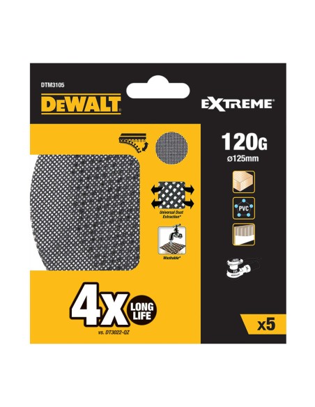 Pack 5 lijas de malla autoadherente ø125mm grano: 120 para lijadoras rotoorbitales dtm3105-qz dewalt