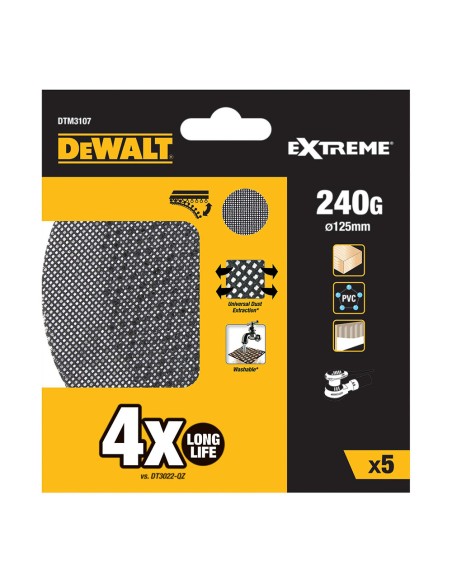 Pack 5 lijas de malla autoadherente ø125mm grano: 240 para lijadoras rotoorbitales dtm3107-qz dewalt