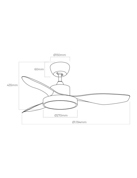 Ventilador de techo modelo ártico. color blanco 120 cm 38w + luz 22w 2.160lm 3.000k - 4.000k - 5.000k