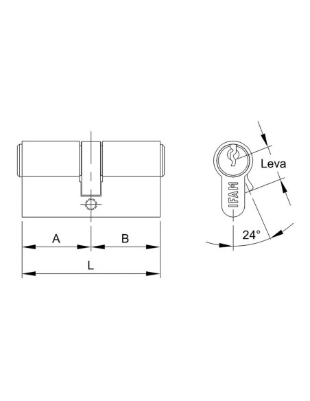 Cilindro f5s3030l de latón 60mm (30+30mm) leva larga 15mm. con 3 llaves de serreta. ifam