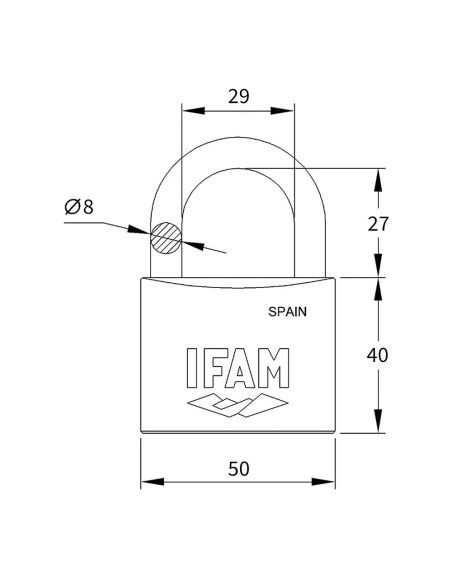 Candado inox. 50 inoxidable 50mm con 2 llaves. arco normal. ifam