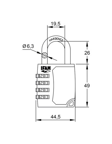 Candado c45s zinc 44,5mm. arco ø6,3mm con...