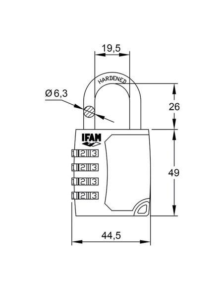 Candado c45s zinc 44,5mm. arco ø6,3mm con combinación ifam