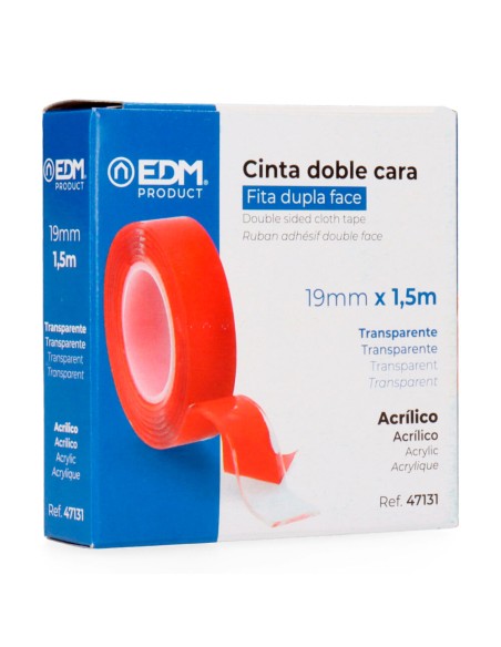 Cinta doble cara transparente 1,5 m x 19 mm