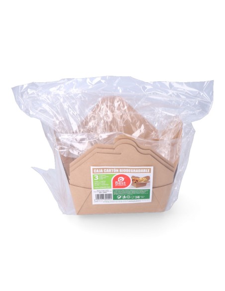 Caja de cartón biodegradable para comida 19,7x14x6,4cm (3 unid.)