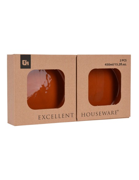 Set 2 cazuelas para aperitivos de barro color terracota 450 ml ø15,5 x 3,8 cm